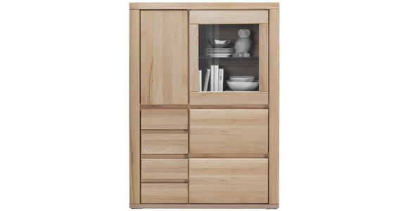 HIGHBOARD Eiche massiv Alteiche Einlegeböden  - Alteiche/Grau, KONVENTIONELL, Glas/Holz (98/140/38cm) - Voleo