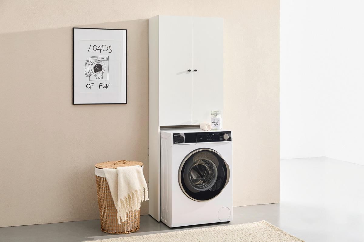 WASCHMASCHINENSCHRANK 65/190/31,8 cm  in Weiß  - Schwarz/Weiß, Basics, Holzwerkstoff/Metall (65/190/31,8cm) - Milino