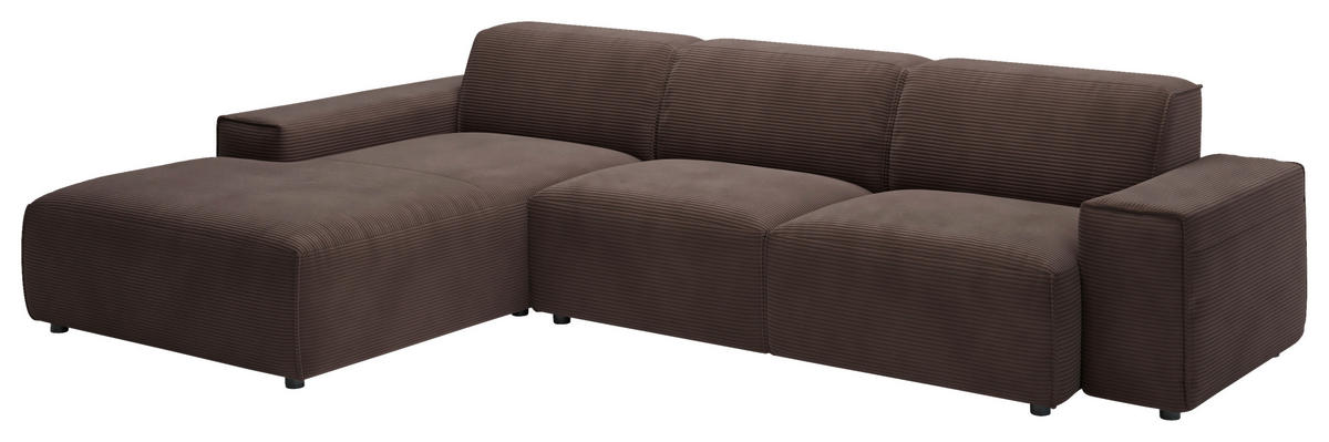 ECKSOFA in Cord Dunkelbraun, Mokka  - Dunkelbraun/Schwarz, Design, Kunststoff/Textil (189/300cm) - Pure Home Lifestyle
