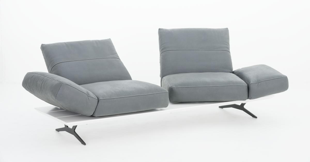 2,5-SITZER Echtleder Grau, Weiß  - Hellgrau/Weiß, Design, Leder/Metall (228/97/85cm) - Ambiente