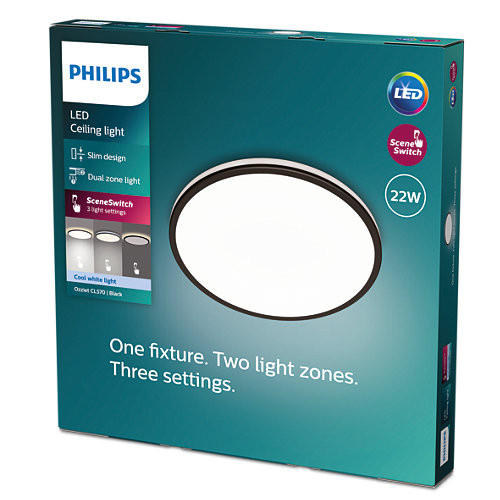 LED SVJETILJKA STROPNA Ozziet  - bijela/crna, Basics, metal/plastika (40/4,5cm) - Philips