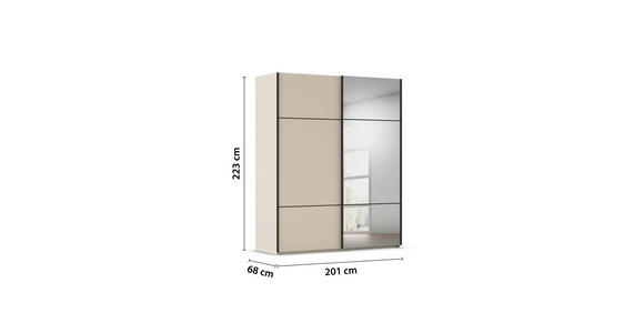 SCHWEBETÜRENSCHRANK 201/223/68 cm 2-türig Champagner - Champagner/Schwarz, KONVENTIONELL, Glas/Holzwerkstoff (201/223/68cm) - Novel