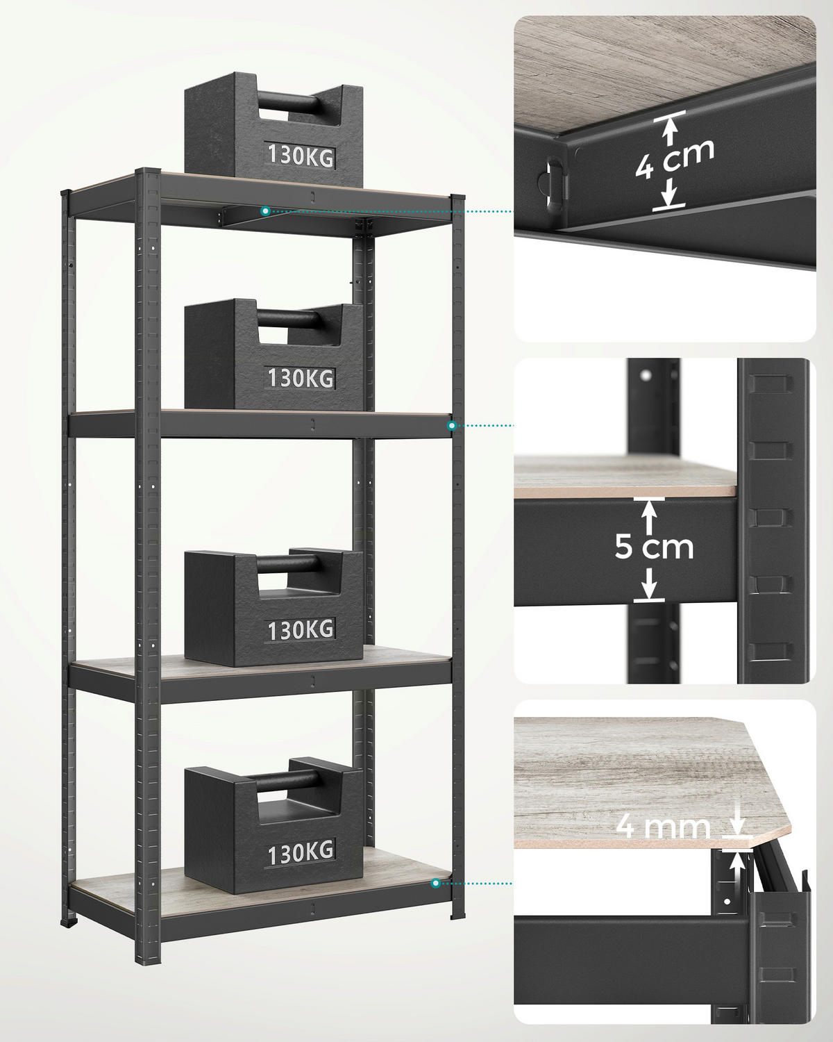 REGÁL NA ŤAŽKÉ BREMENÁ - čierna/sivobéžová, Basics, kov/kompozitné drevo (80/160/40cm)