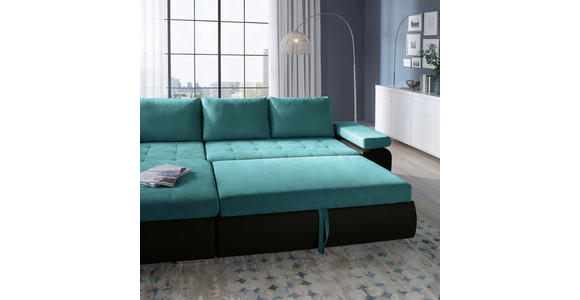 ECKSOFA in Flachgewebe Schwarz, Türkis 175/271 cm - Türkis/Schwarz, Design, Kunststoff/Textil (175/271cm) - Xora