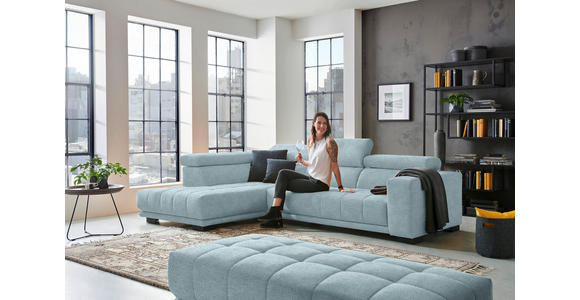 ECKSOFA in Mikrofaser Hellblau 207/301 cm - Schwarz/Hellblau, Design, Textil/Metall (207/301cm) - Xora
