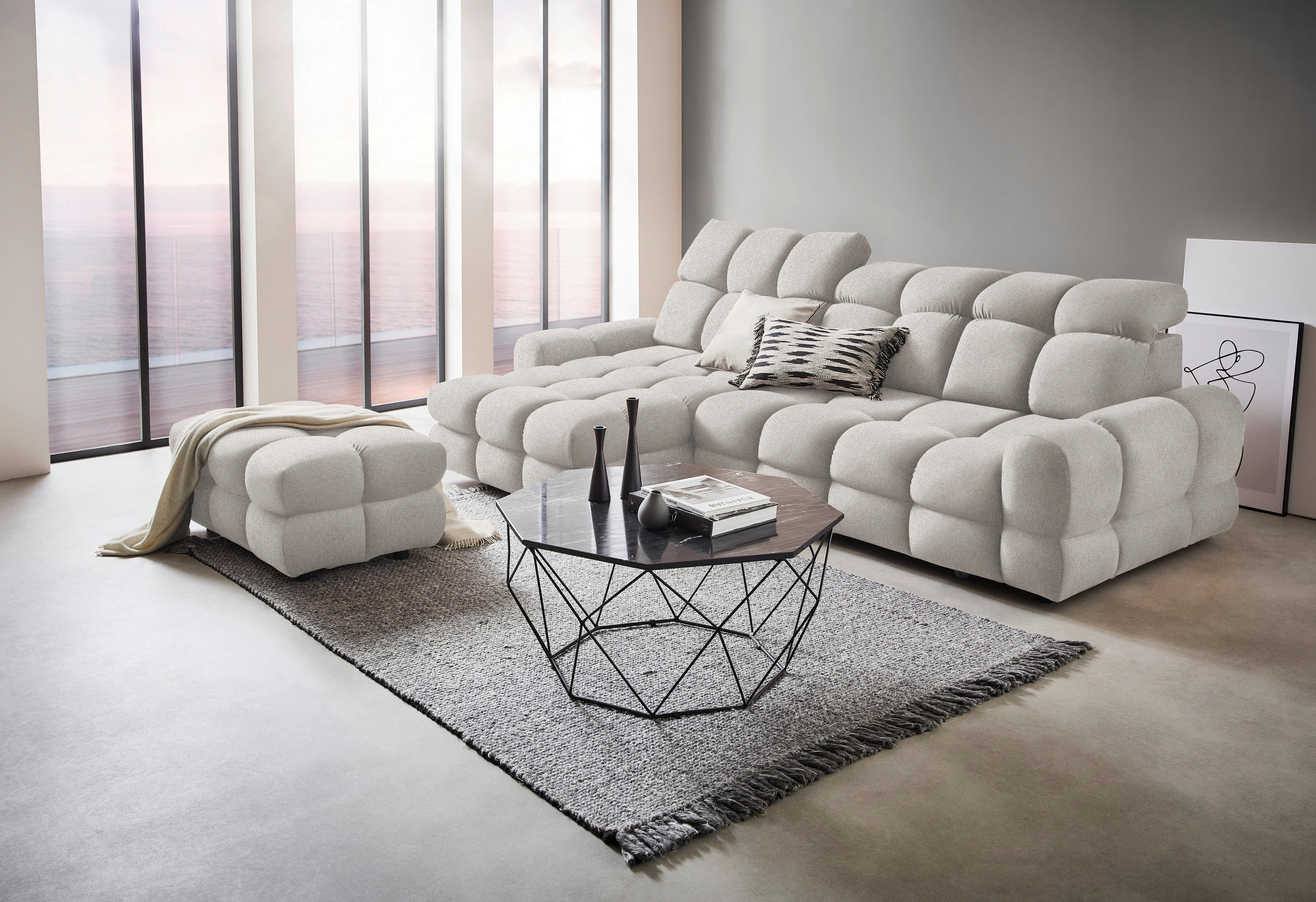 HÖRNSOFFA i velour beige  - beige/svart, Design, textil/plast (178/283cm) - Welnova