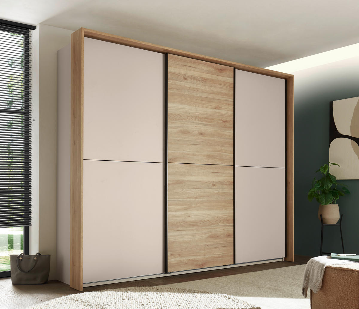 SCHWEBETÜRENSCHRANK 270/225/59 cm 3-türig Eichefarben, Kaschmir  - Kaschmir/Eichefarben, KONVENTIONELL, Holzwerkstoff/Metall (270/225/59cm) - Xora