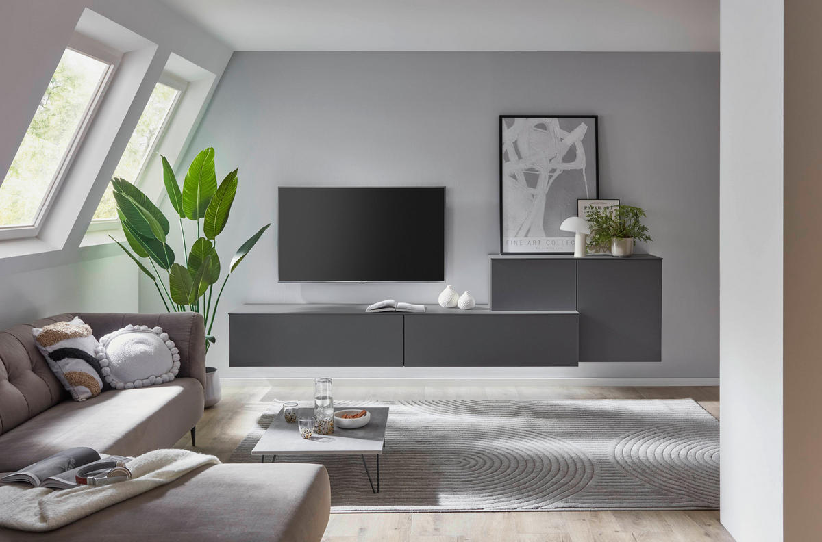 WOHNWAND 3-teilig  in Grau  300/73/49 cm  - Schieferfarben/Grau, Design, Holz/Holzwerkstoff (300/73/49cm) - Celina Home