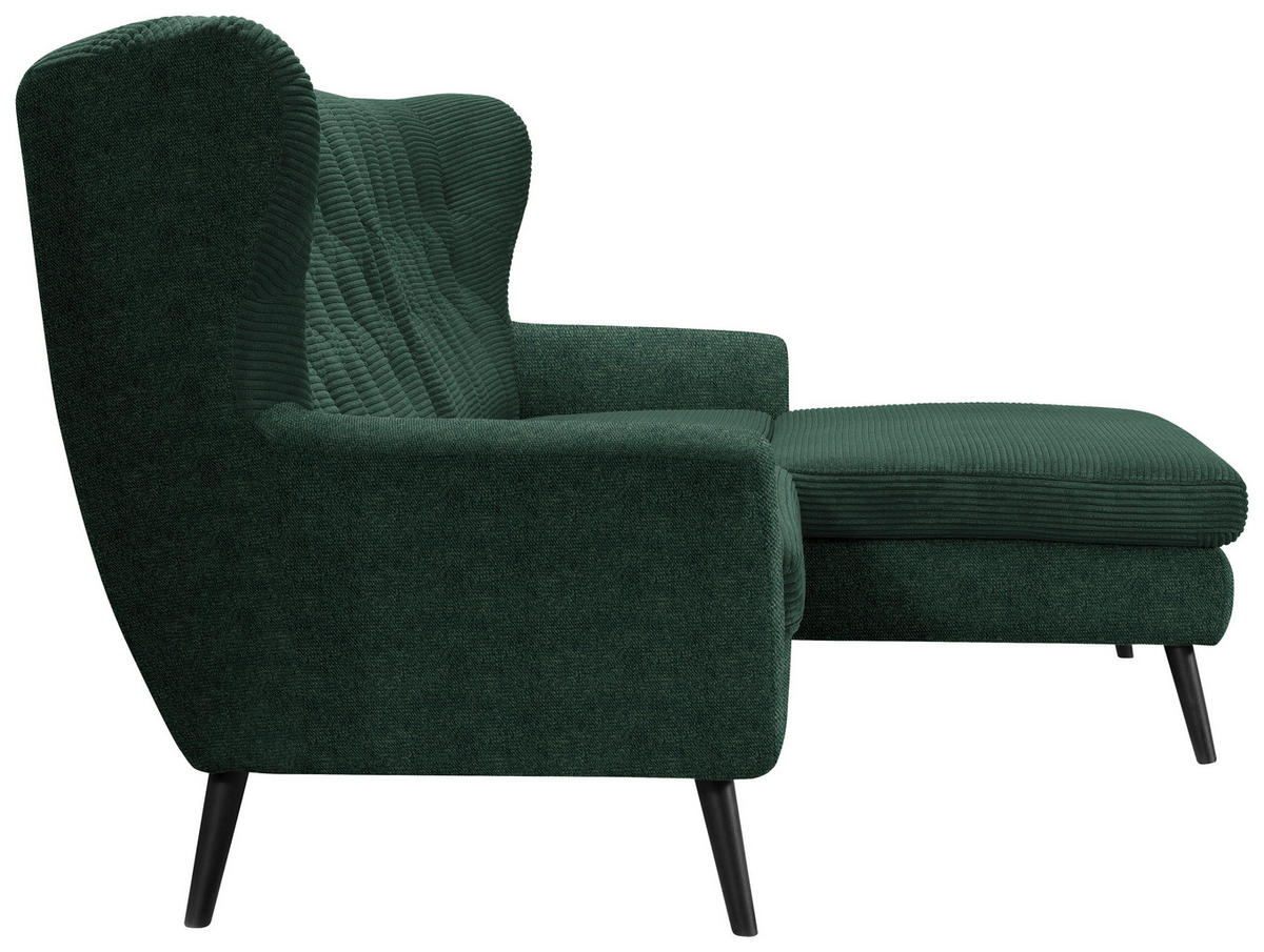 ECKSOFA in Cord Grün  - Schwarz/Grün, Design, Holz/Textil (237/165cm) - Stylife