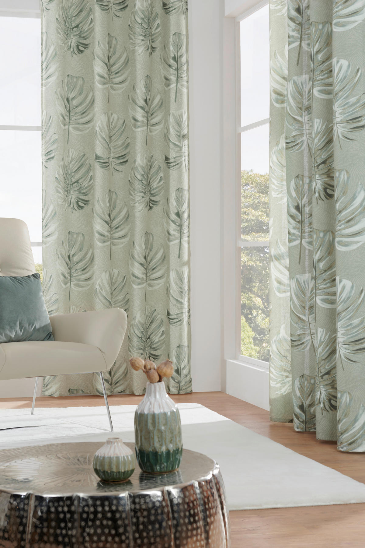 ÖSENVORHANG halbtransparent  - Grün, KONVENTIONELL, Textil (140/245cm) - Esposa
