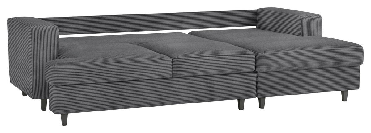 ECKSOFA in Cord, Velours Dunkelgrau  - Dunkelgrau/Schwarz, Design, Holz/Textil (247/140cm) - MID.YOU