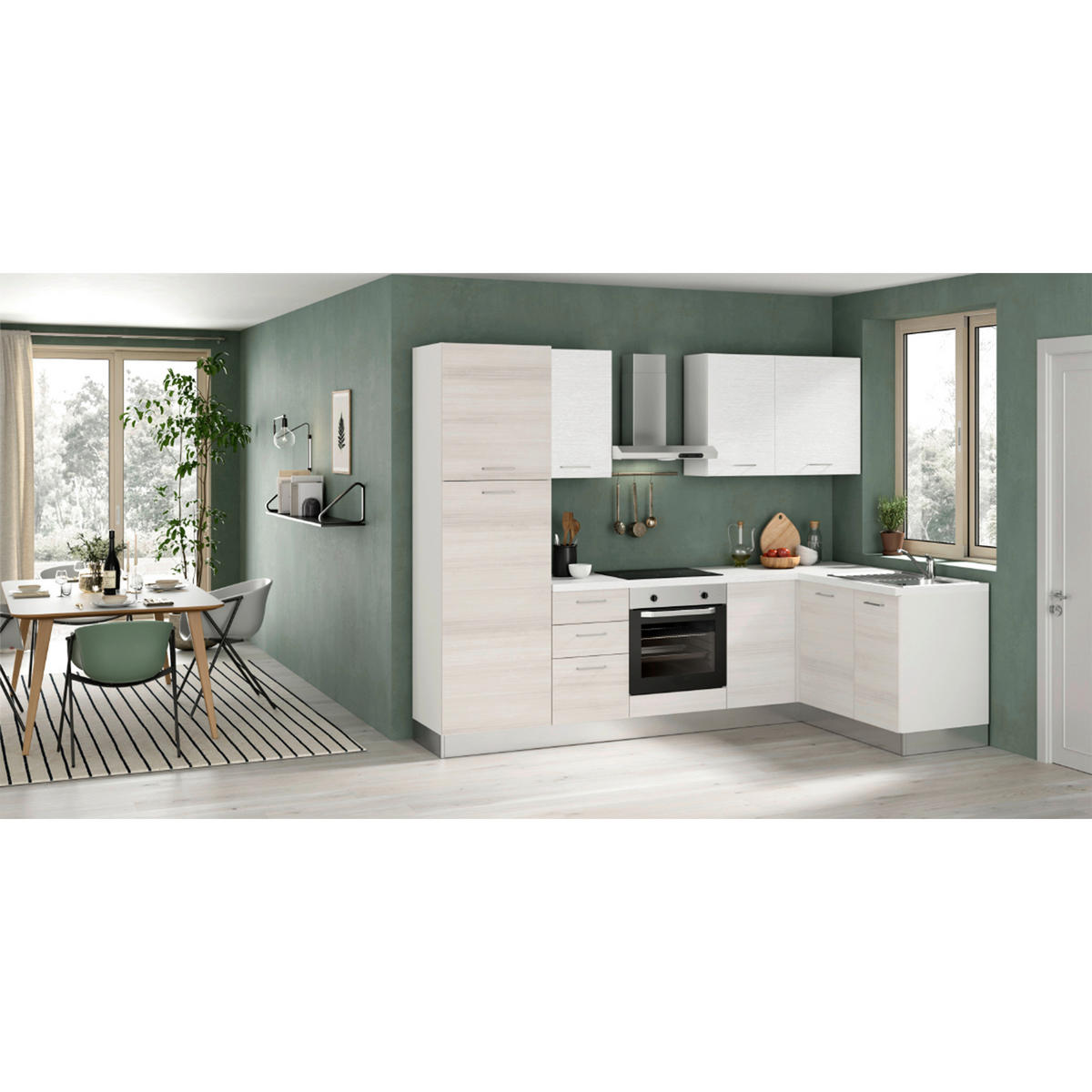 ECKKÜCHE 270/165 cm  in Weiß, Eukalyptusholzfarben  - Eukalyptusholzfarben/Magnolie, LIFESTYLE, Holzwerkstoff/Kunststoff (270/165cm) - MID.YOU