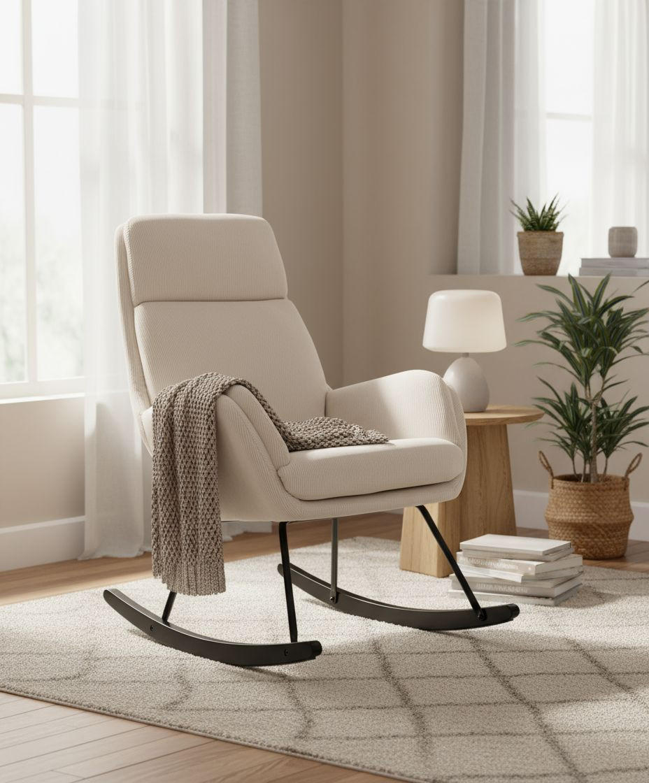 SCHAUKELSESSEL in Cord Creme, Schwarz  - Creme/Schwarz, Design, Holz/Textil (70/105/87cm) - Livetastic