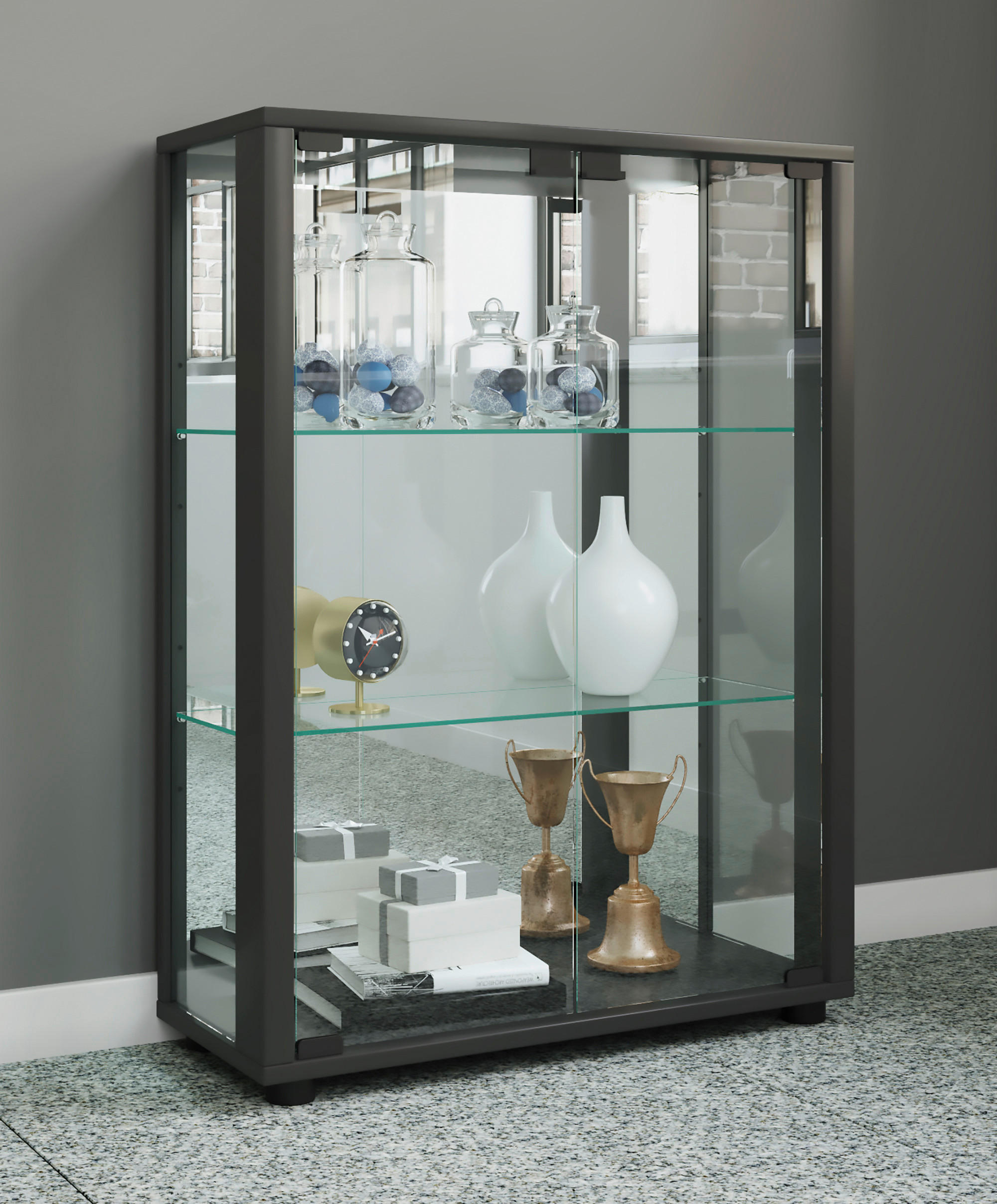 VITRINE in Schwarz - Schwarz, Modern, Glas/Holzwerkstoff (60/80/25cm) - MID.YOU