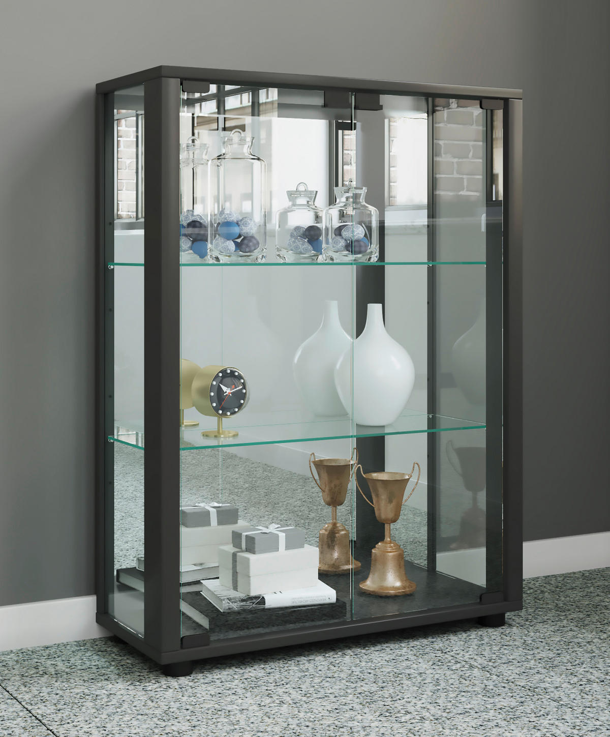 VITRINE in Schwarz  - Schwarz, Modern, Glas/Holzwerkstoff (60/80/25cm) - MID.YOU