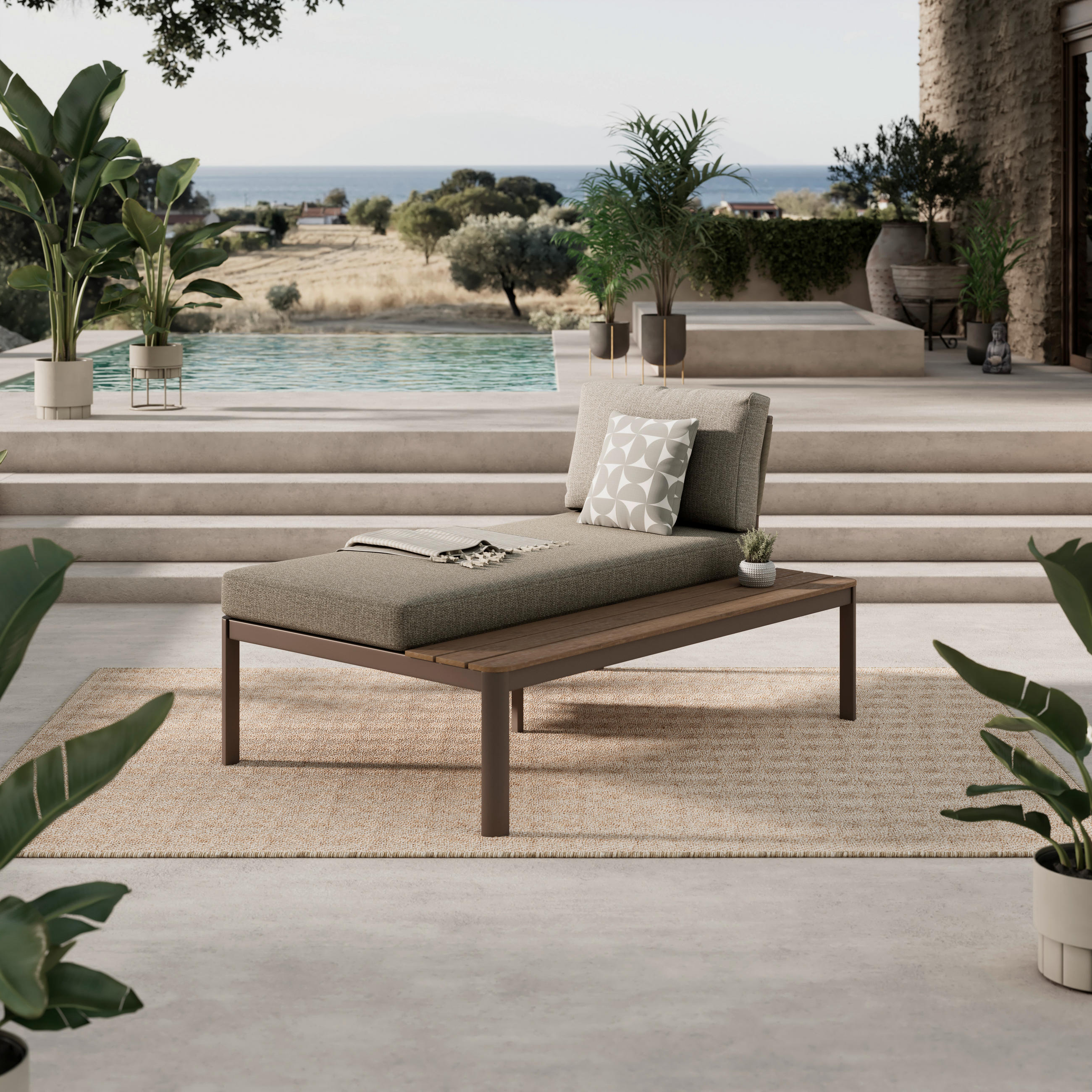 LOUNGEBETT  - Taupe/Naturfarben, Design, Kunststoff/Textil (99/83/151cm) - Amatio