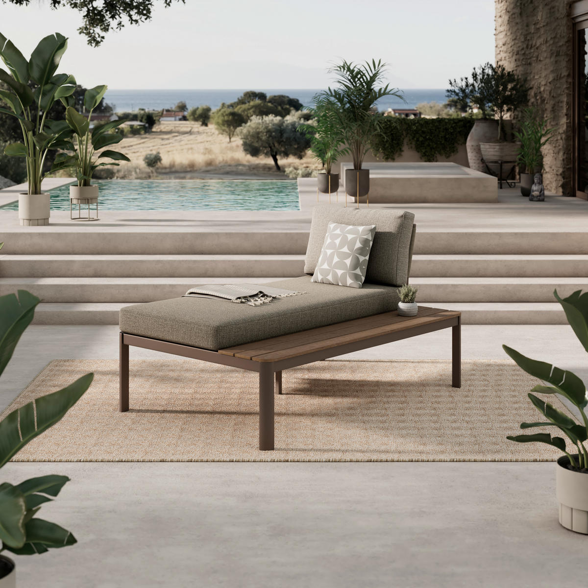 LOUNGEBETT  - Taupe/Naturfarben, Design, Kunststoff/Textil (99/83/151cm) - Amatio