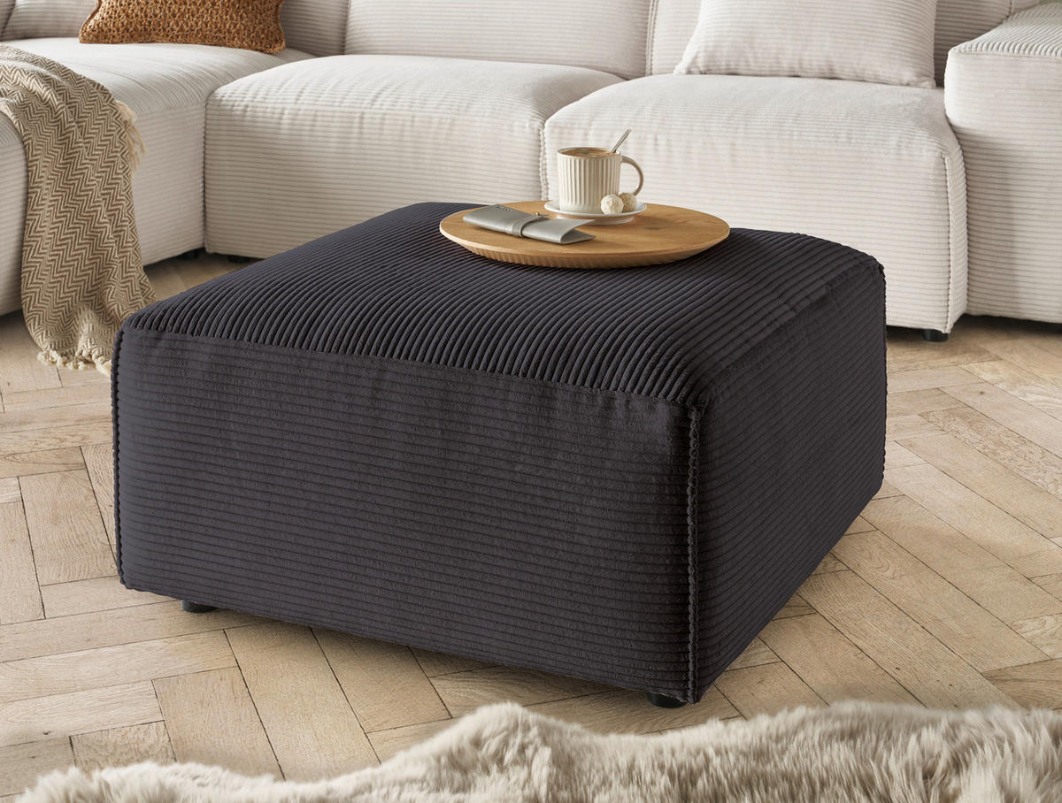 HOCKER Cord Dunkelbraun, Mokka  - Dunkelbraun/Schwarz, Design, Kunststoff/Textil (80/42/80cm) - Pure Home Lifestyle
