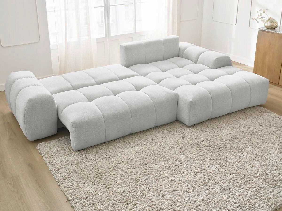 ECKSCHLAFSOFA EVEREST  mit Rücken echt, Armteil links, Armteil rechts Flachgewebe Hellgrau  - Hellgrau/Schwarz, MODERN, Kunststoff/Textil (318/180cm) - Livetastic