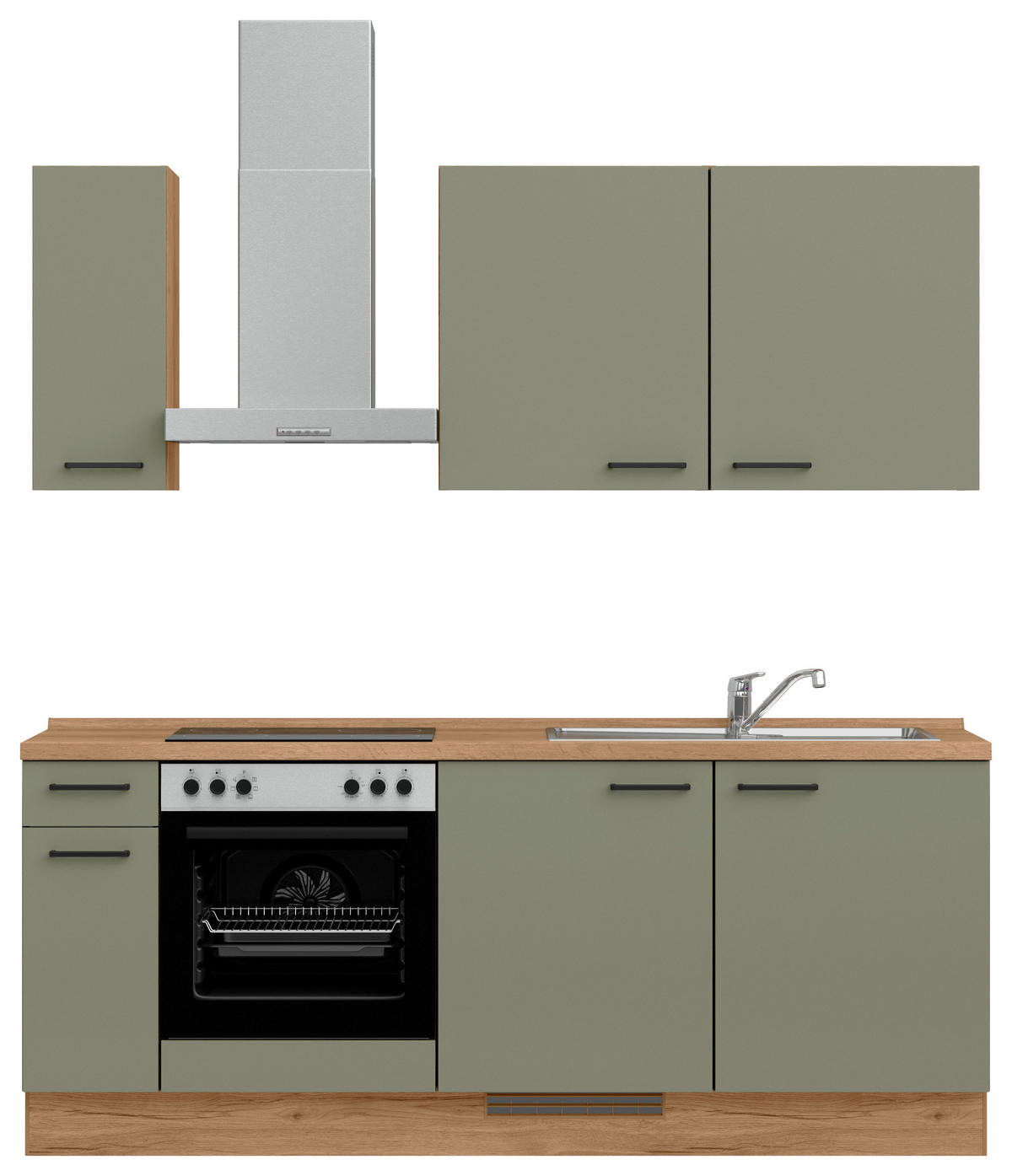 KÜCHENLEERBLOCK Senso 210 cm  in Eichefarben, Olivgrün  - Eichefarben/Schwarz, MODERN, Holzwerkstoff/Metall (210cm) - Nobilia