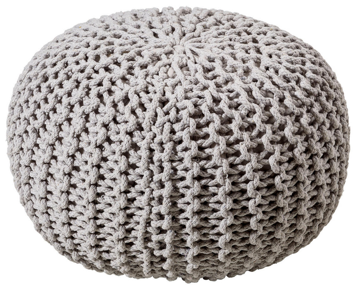 POUF Textilgeflecht Uni Grau 55/55/35 cm  - Silberfarben/Grau, Trend, Textil (55/55/35cm) - Linea Natura
