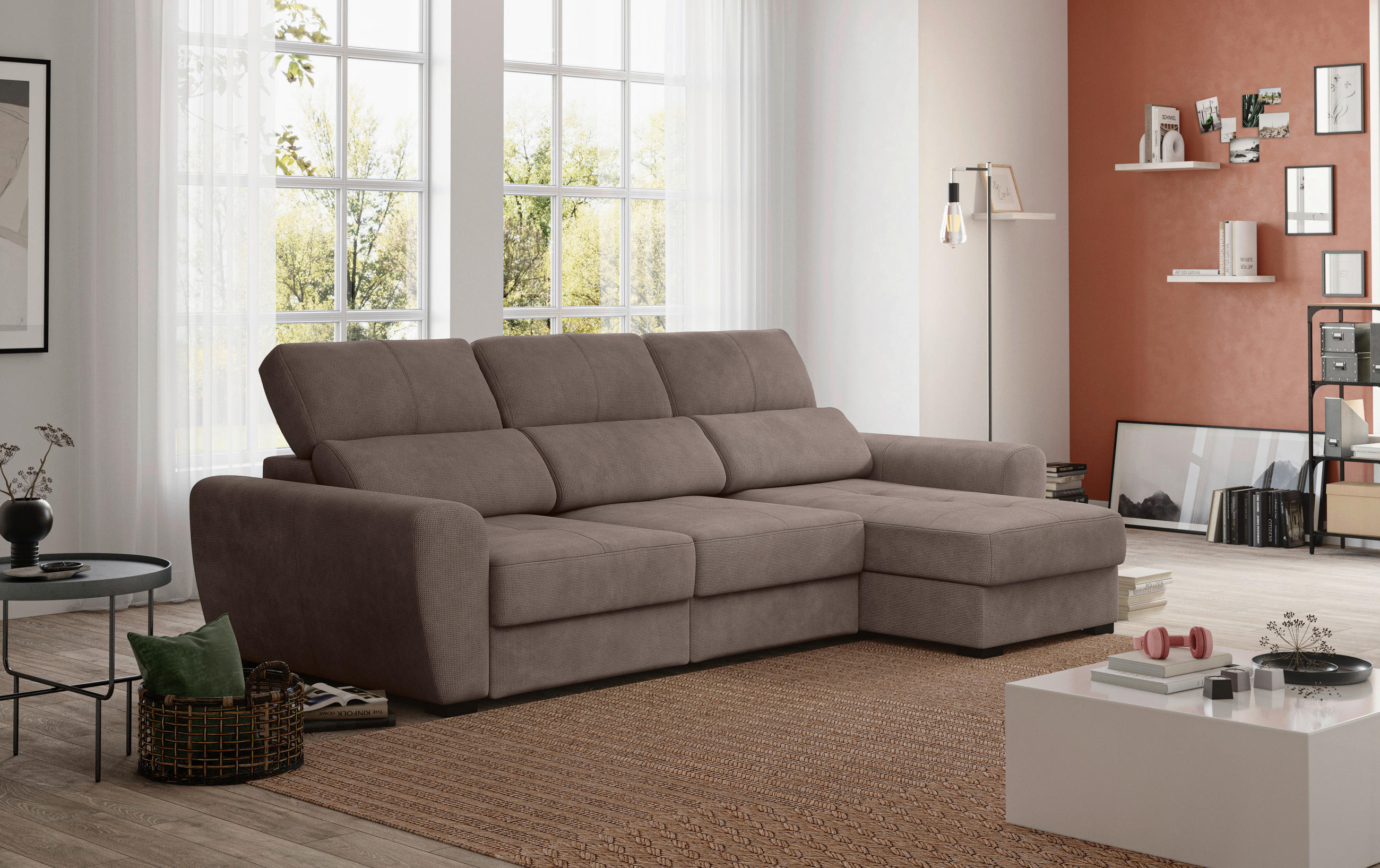 ECKSOFA Taupe Mikrofaser  - Taupe/Schwarz, KONVENTIONELL, Kunststoff/Textil (285/177cm) - Carryhome