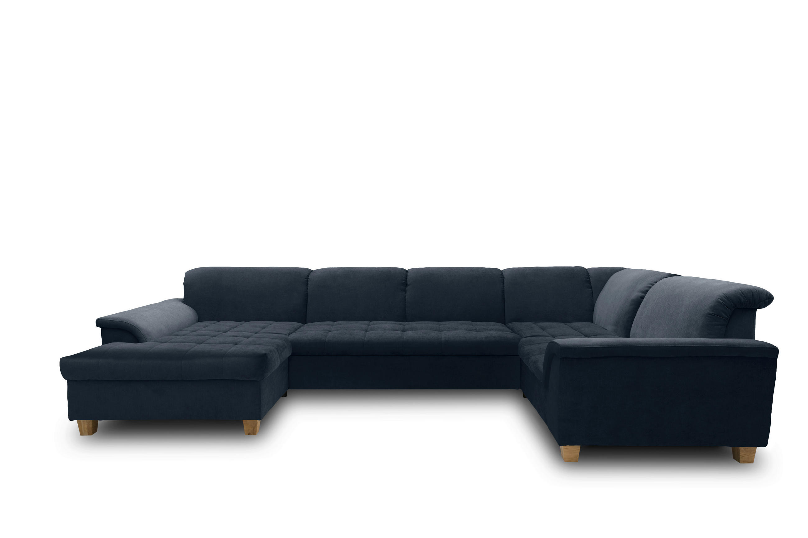 WOHNLANDSCHAFT Dunkelblau Mikrofaser - Eichefarben/Dunkelblau, KONVENTIONELL, Holz/Textil (162/344/206cm) - MID.YOU