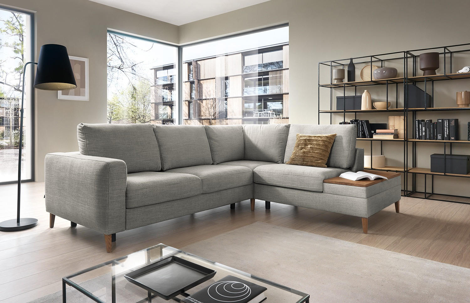 ECKSOFA in Webstoff Grau  - Eschefarben/Grau, Modern, Holz/Textil (260/90/204cm) - Trendmanufaktur