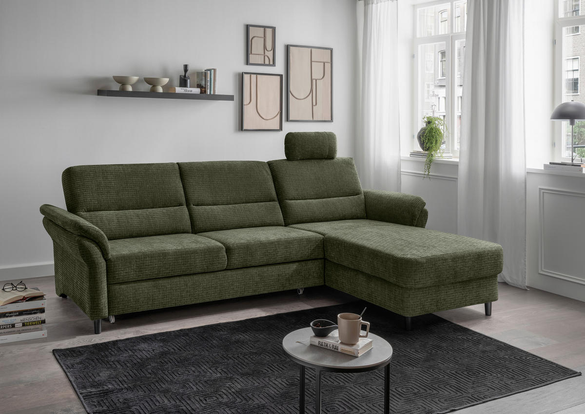 ECKSOFA in Mikrofaser Olivgrün  - Schwarz/Olivgrün, Modern, Holz/Textil (279/176cm) - Livetastic