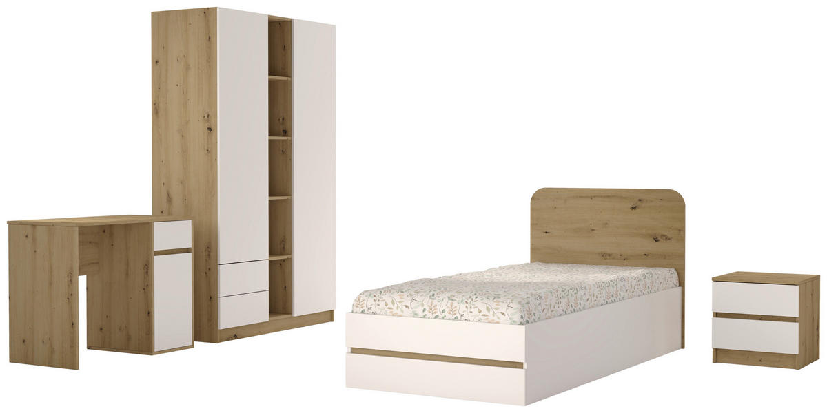 MLADINSKA SOBA hrast artisan, bela, visoki sijaj  - bela/visoki sijaj, Konvencionalno, leseni material - Boxxx