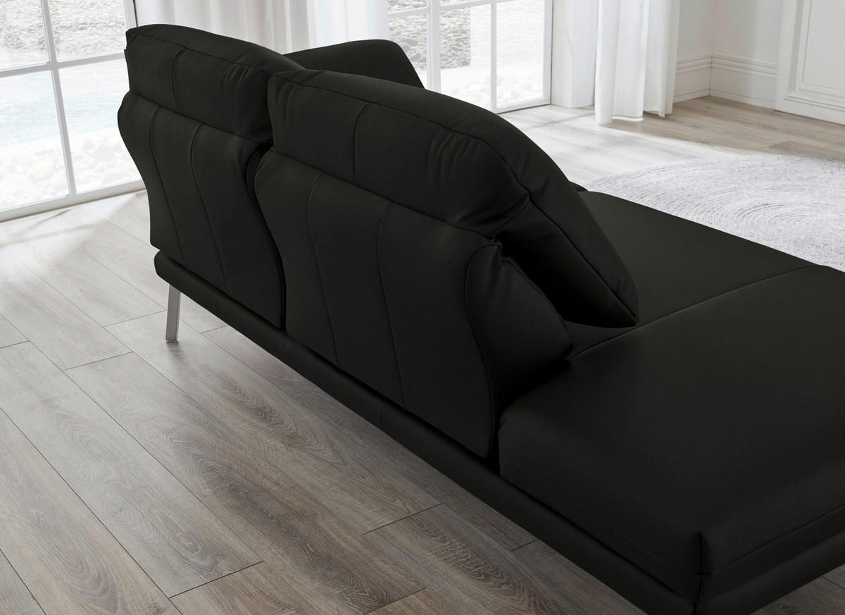 RÉCAMIERE in Echtleder Schwarz  - Chromfarben/Schwarz, Design, Leder/Metall (209/85-109/95-16cm) - Dieter Knoll