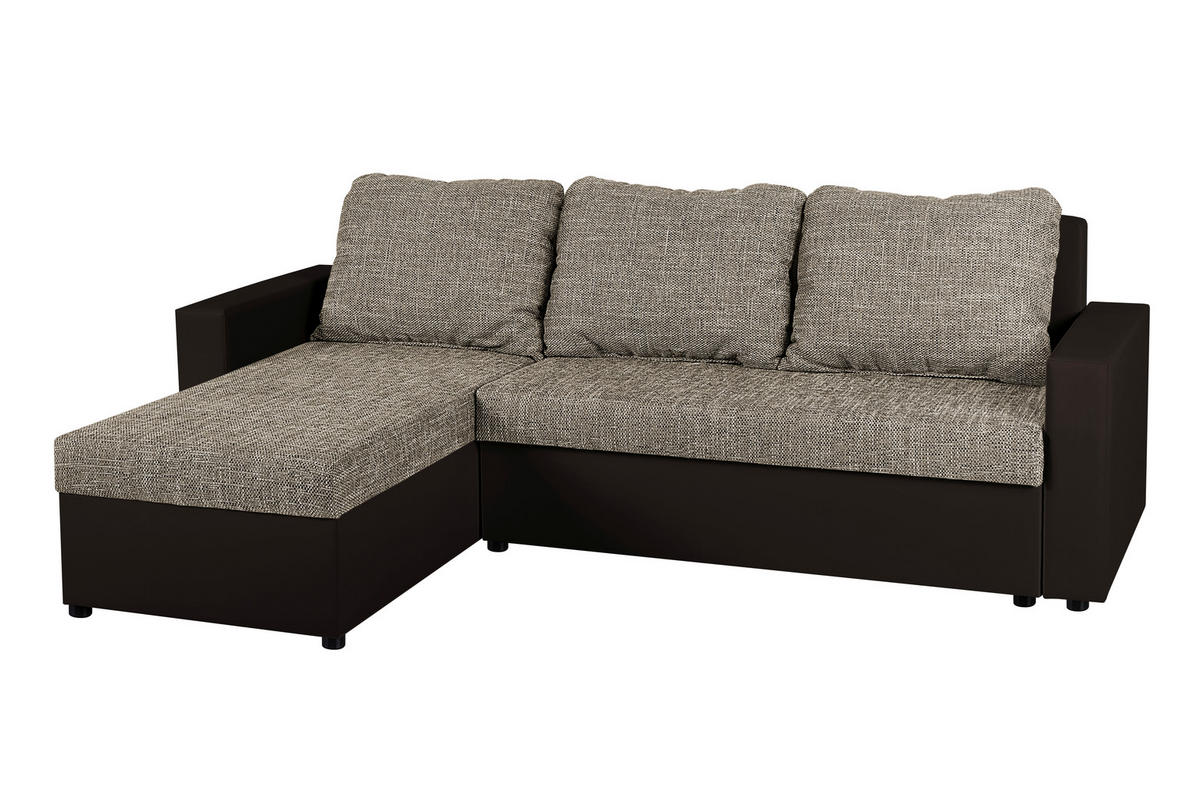 ECKSOFA Cappuccino, Mokka Lederlook, Webstoff  - Schwarz/Mokka, Design, Kunststoff/Textil (147/228cm) - P & B
