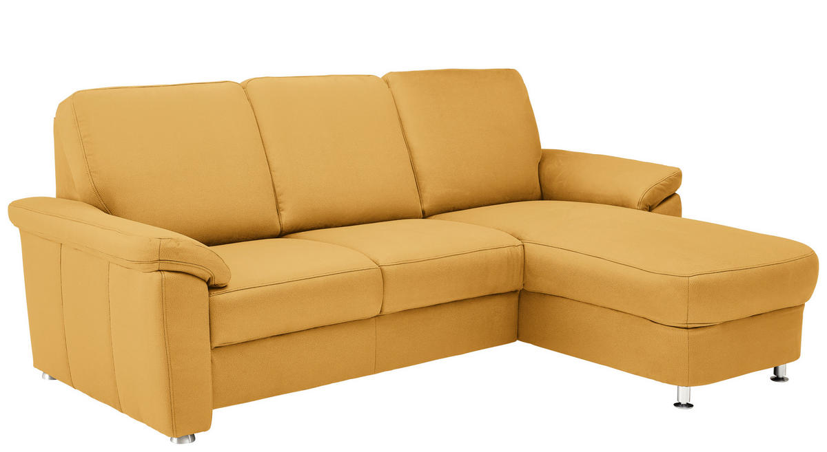 ECKSOFA in Flachgewebe Currygelb  220/163 cm  - Chromfarben/Currygelb, KONVENTIONELL, Textil/Metall (220/163cm) - Beldomo System