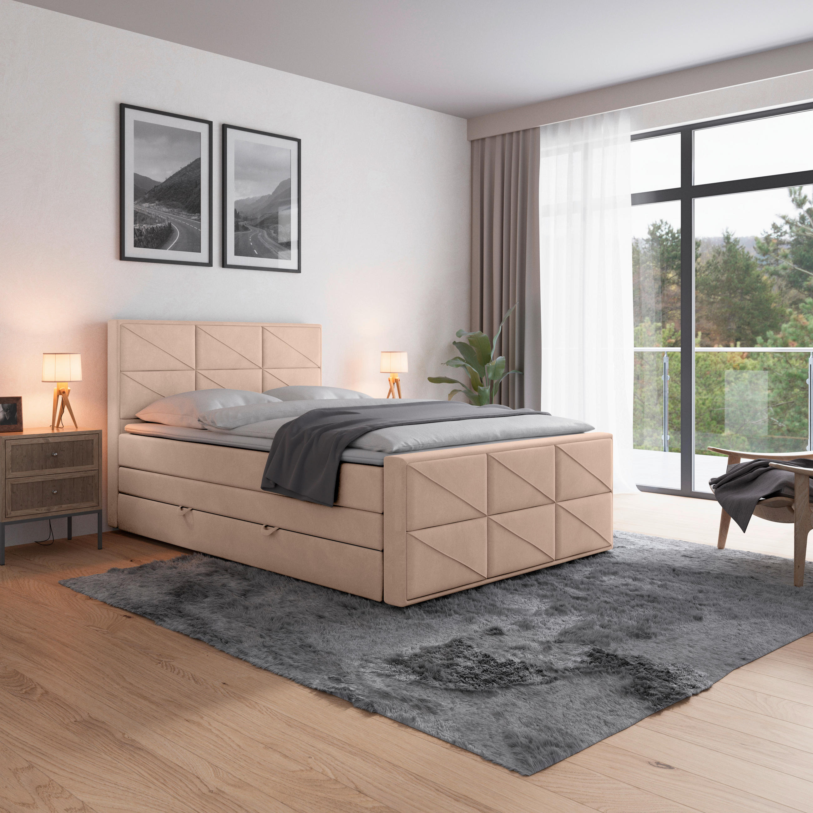 BOXSPRINGBETT 140/200 cm  in Beige  - Beige, MODERN, Holz/Kunststoff (140/200cm) - MID.YOU