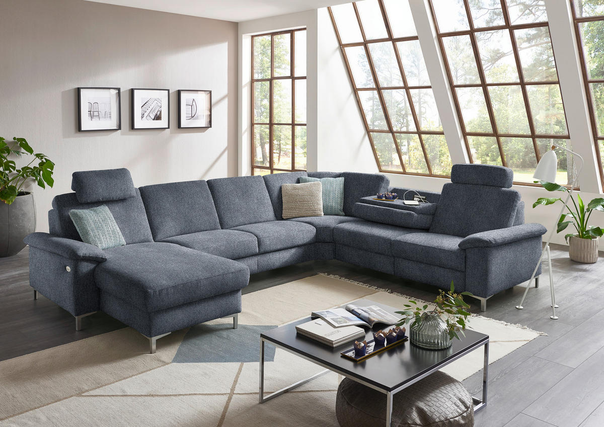 WOHNLANDSCHAFT in Chenille Dunkelblau  - Alufarben/Dunkelblau, Design, Textil/Metall (170/333/265cm) - Dieter Knoll