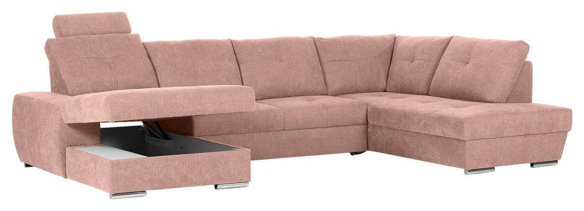 WOHNLANDSCHAFT in Flachgewebe Altrosa  - Chromfarben/Altrosa, Konventionell, Kunststoff/Textil (180/338/217cm) - Hom`in