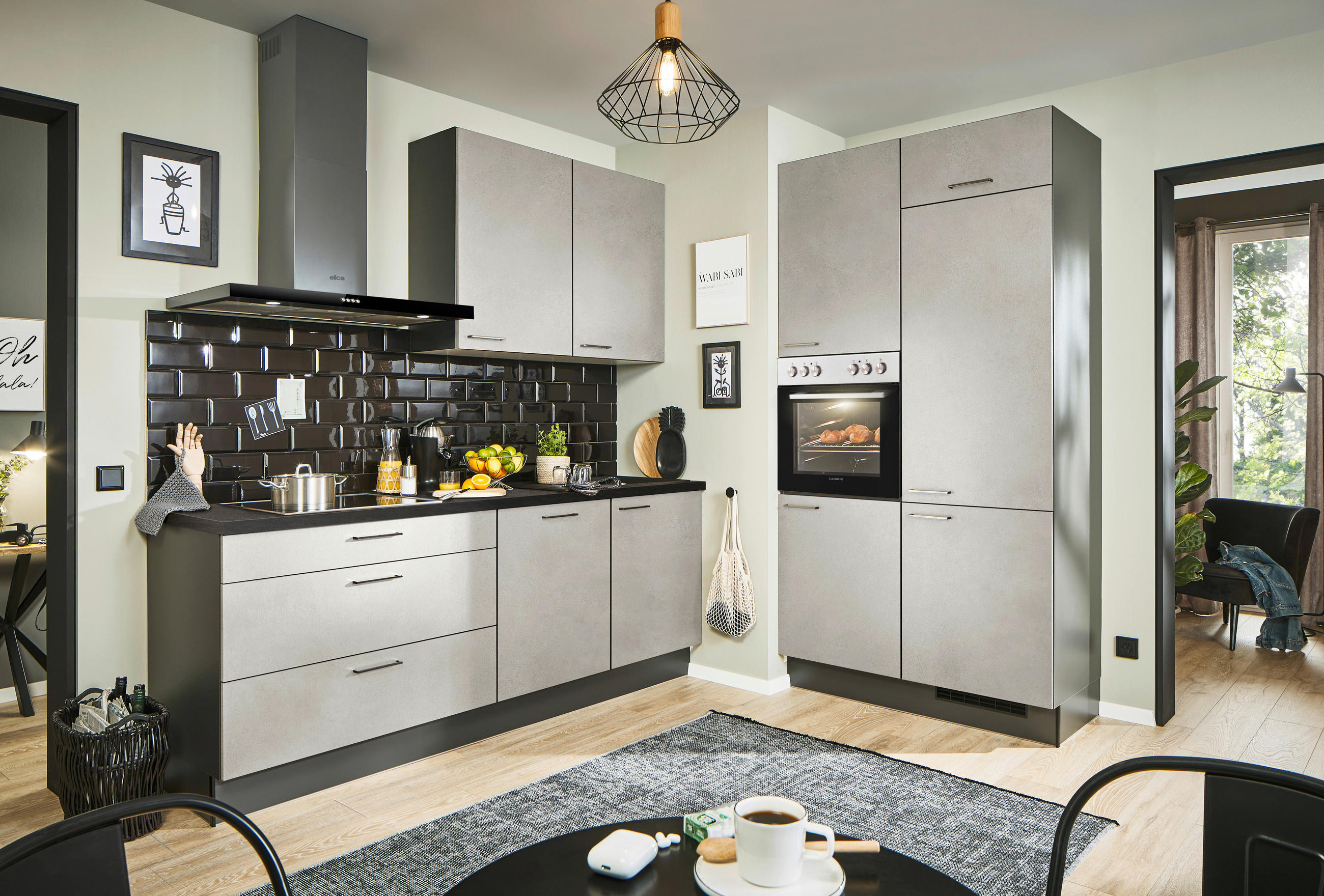 ECKKÜCHE 220/120 cm  in Graphitfarben, Schwarz, Sandfarben  - Sandfarben/Schwarz, Design, Holzwerkstoff/Metall (220/120cm) - Xora