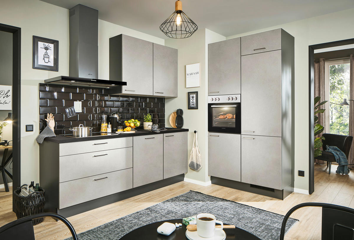 ECKKÜCHE 220/120 cm  in Graphitfarben, Schwarz, Sandfarben  - Sandfarben/Schwarz, Design, Holzwerkstoff/Metall (220/120cm) - Xora