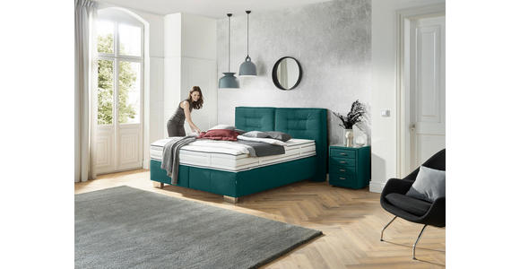 BOXSPRINGBETT 180/200 cm,  in Petrol, Matratze, H2 + H3 = mittel + fest  - Chromfarben/Petrol, KONVENTIONELL, Textil (180/200cm) - Dieter Knoll