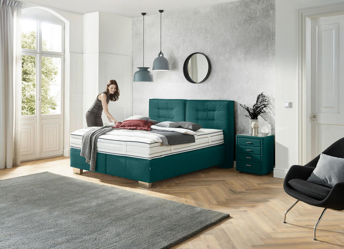 BOXSPRINGBETT 180/200 cm  in Petrol  - Chromfarben/Petrol, KONVENTIONELL, Textil (180/200cm) - Dieter Knoll