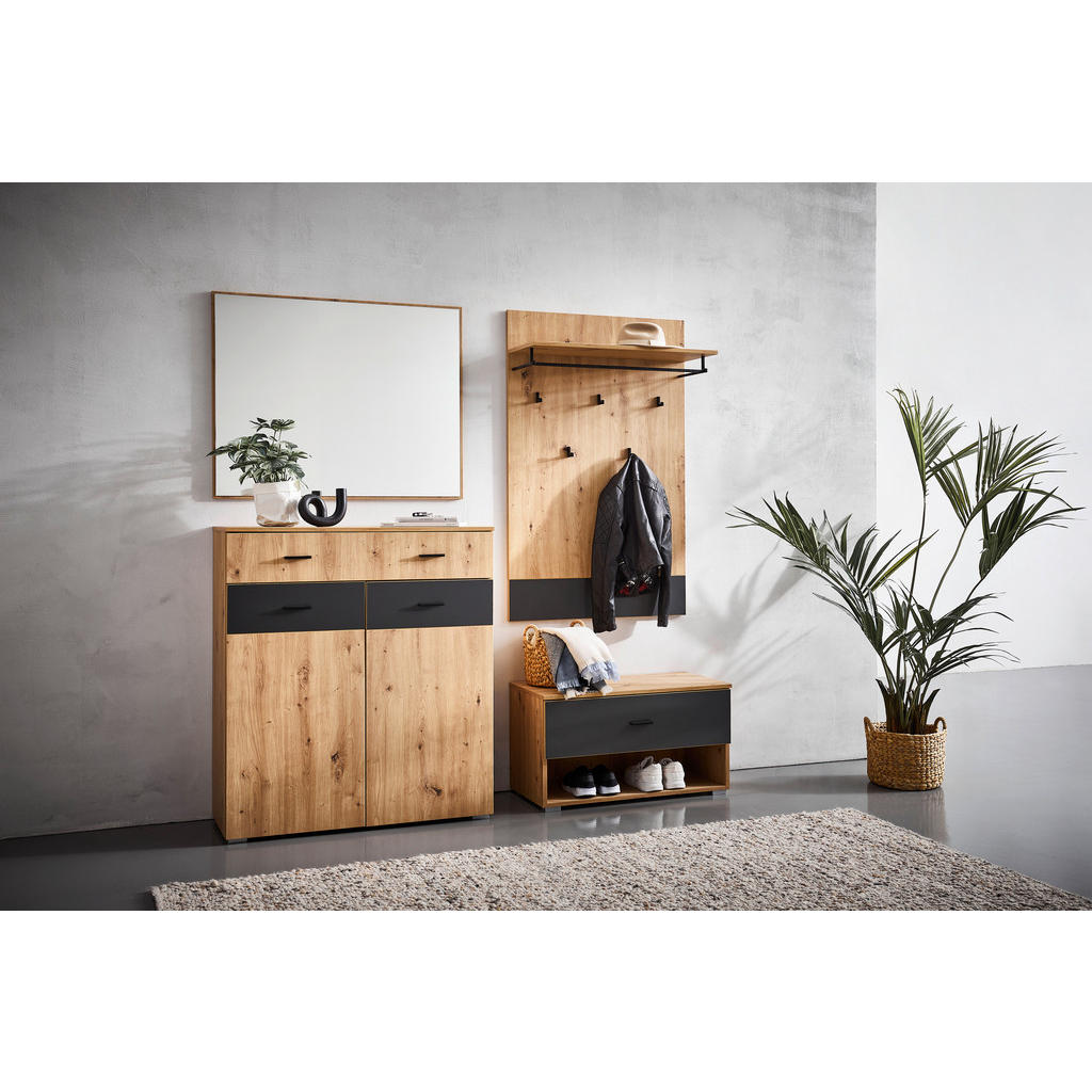 Thumbnail - Carryhome Garderobe Pete, Anthrazit, Eiche Artisan, Holzwerkstoff, 4-teilig, 165x198x38 cm, FSC Mix, Garderobe, Garderob...