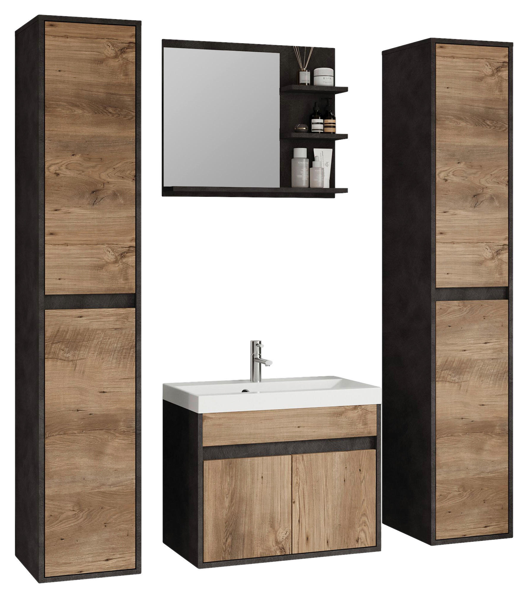 BADEZIMMER 5-teilig  in 120,4 cm  - Kastanienfarben/Anthrazit, LIFESTYLE, Keramik/Holzwerkstoff (120,4cm) - P & B