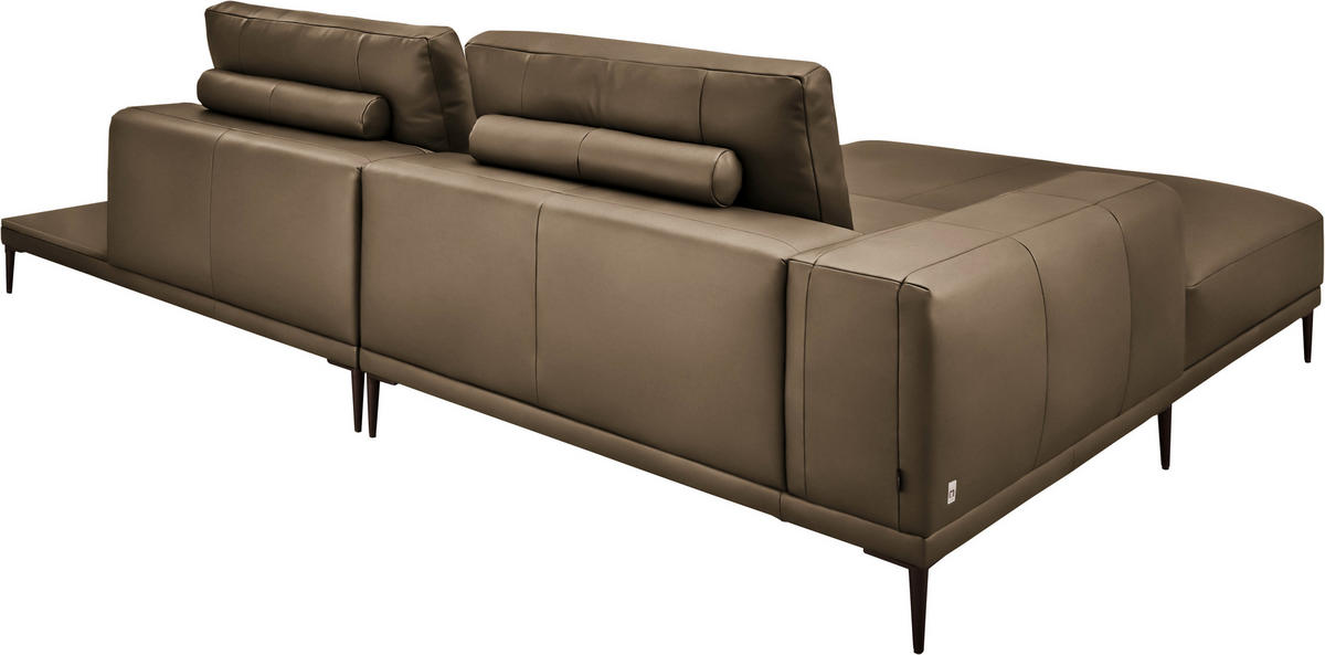 ECKSOFA  in Echtleder Cappuccino  201/304 cm  - Schwarz/Cappuccino, Design, Leder/Metall (201/304cm) - Belluti
