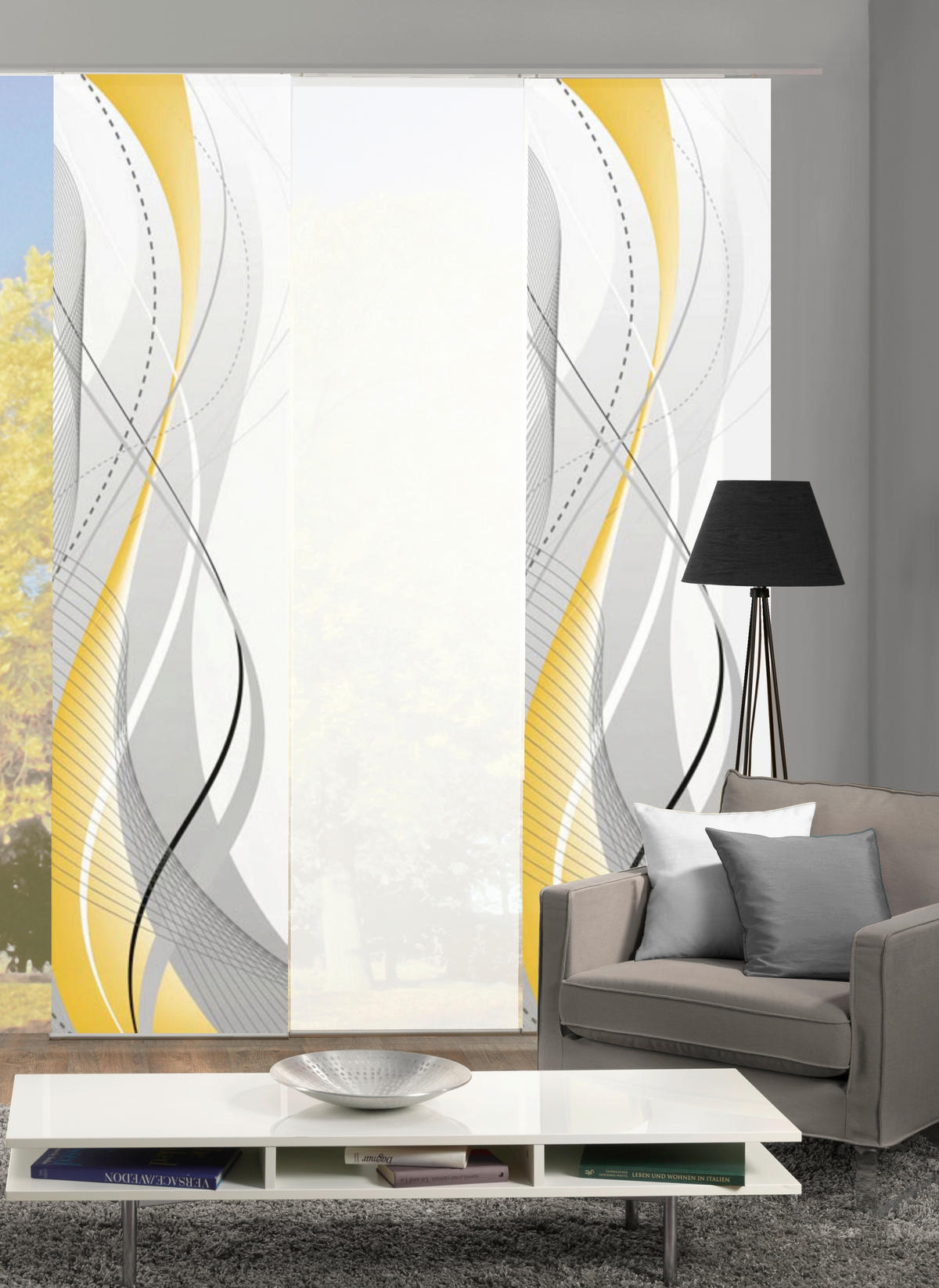 FLÄCHENVORHANG  3 Stück  halbtransparent   60/245 cm  - Gelb/Hellgelb, Design, Textil (60/245cm)