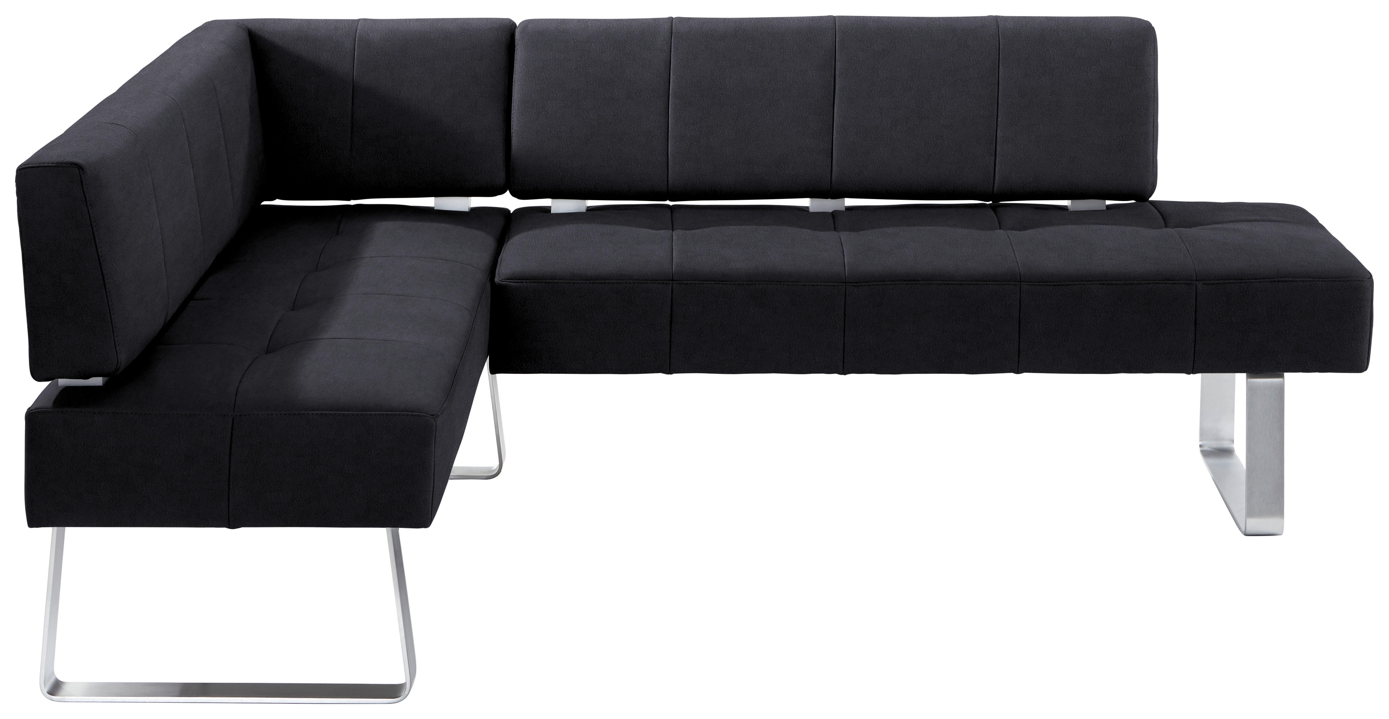 ECKBANK 165/227 cm Mikrofaser Schwarz, Edelstahlfarben Metall   - Edelstahlfarben/Schwarz, Design, Textil/Metall (165/227cm) - Moderano