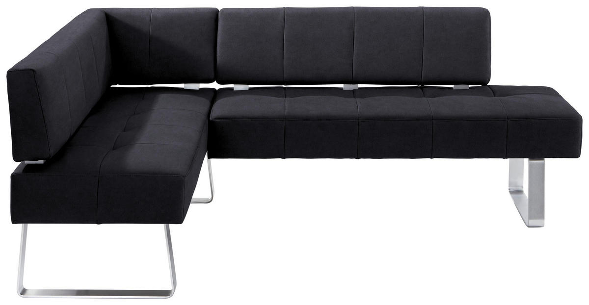 ECKBANK 165/227 cm Mikrofaser Schwarz, Edelstahlfarben Metall   - Edelstahlfarben/Schwarz, Design, Textil/Metall (165/227cm) - Moderano