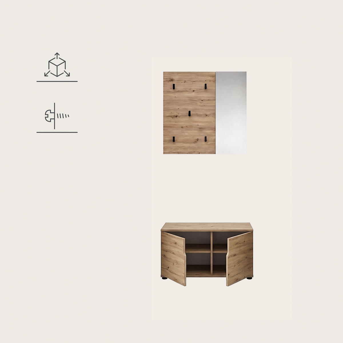 GARDEROBE 2-teilig  in 80/191/37 cm  - Eiche Artisan, Design, Holzwerkstoff (80/191/37cm) - MID.YOU