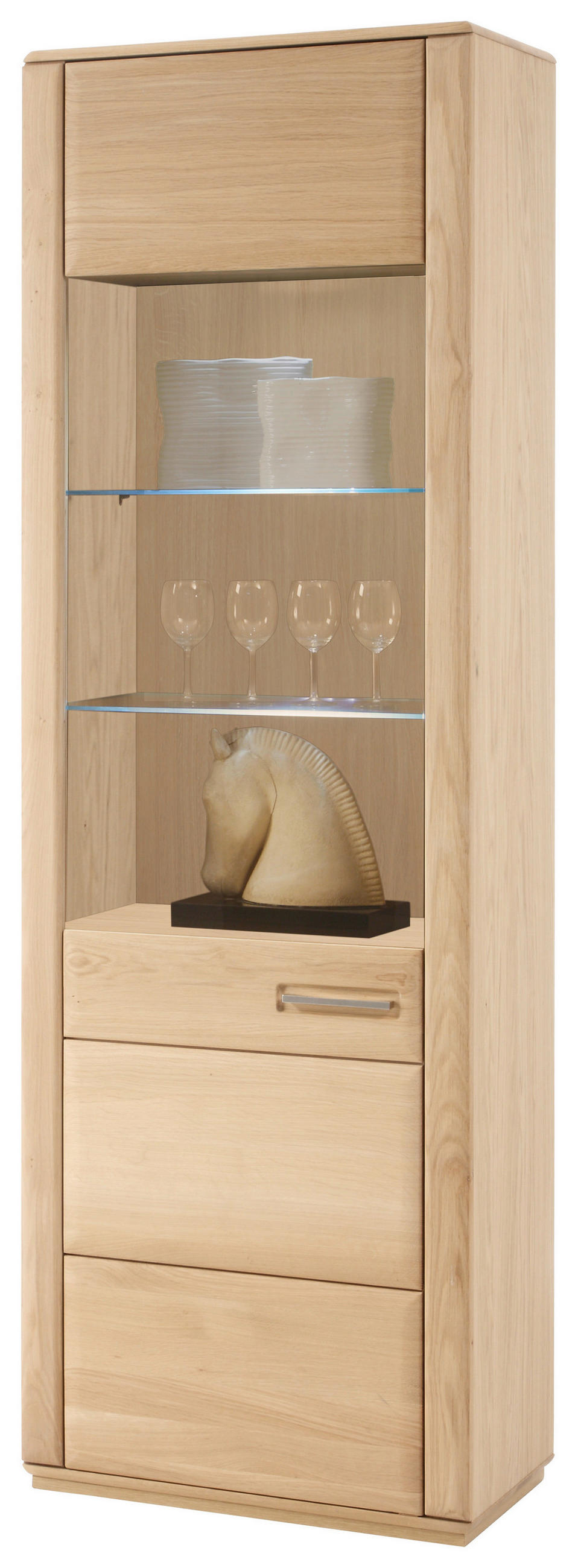 VITRINE in furniert, teilmassiv Eiche Eichefarben  - Eichefarben/Silberfarben, Design, Glas/Holz (69/209/38cm) - Livetastic