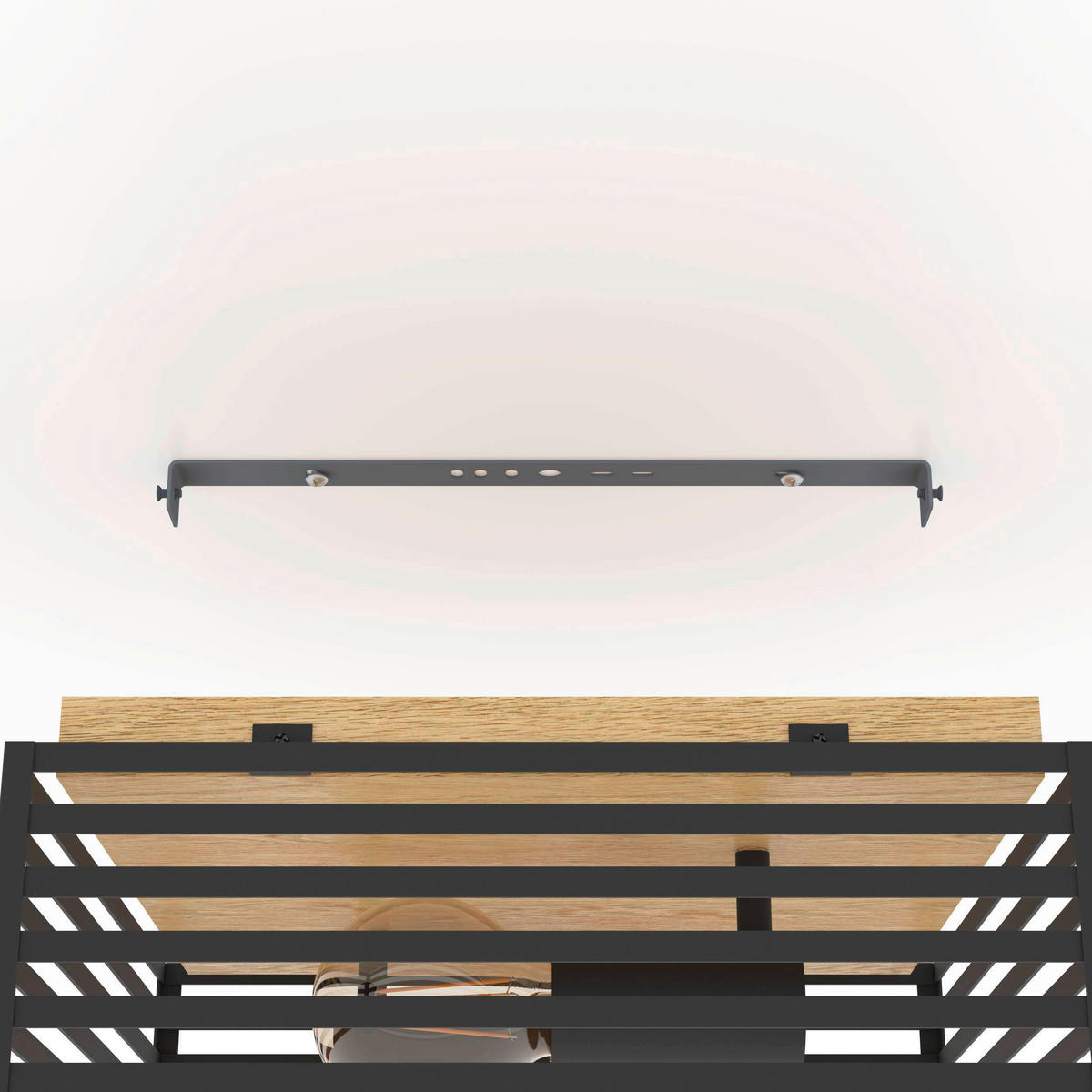 DECKENLEUCHTE    36/36/13,5 cm  - Schwarz/Braun, Natur, Holz/Metall (36/36/13,5cm) - Eglo