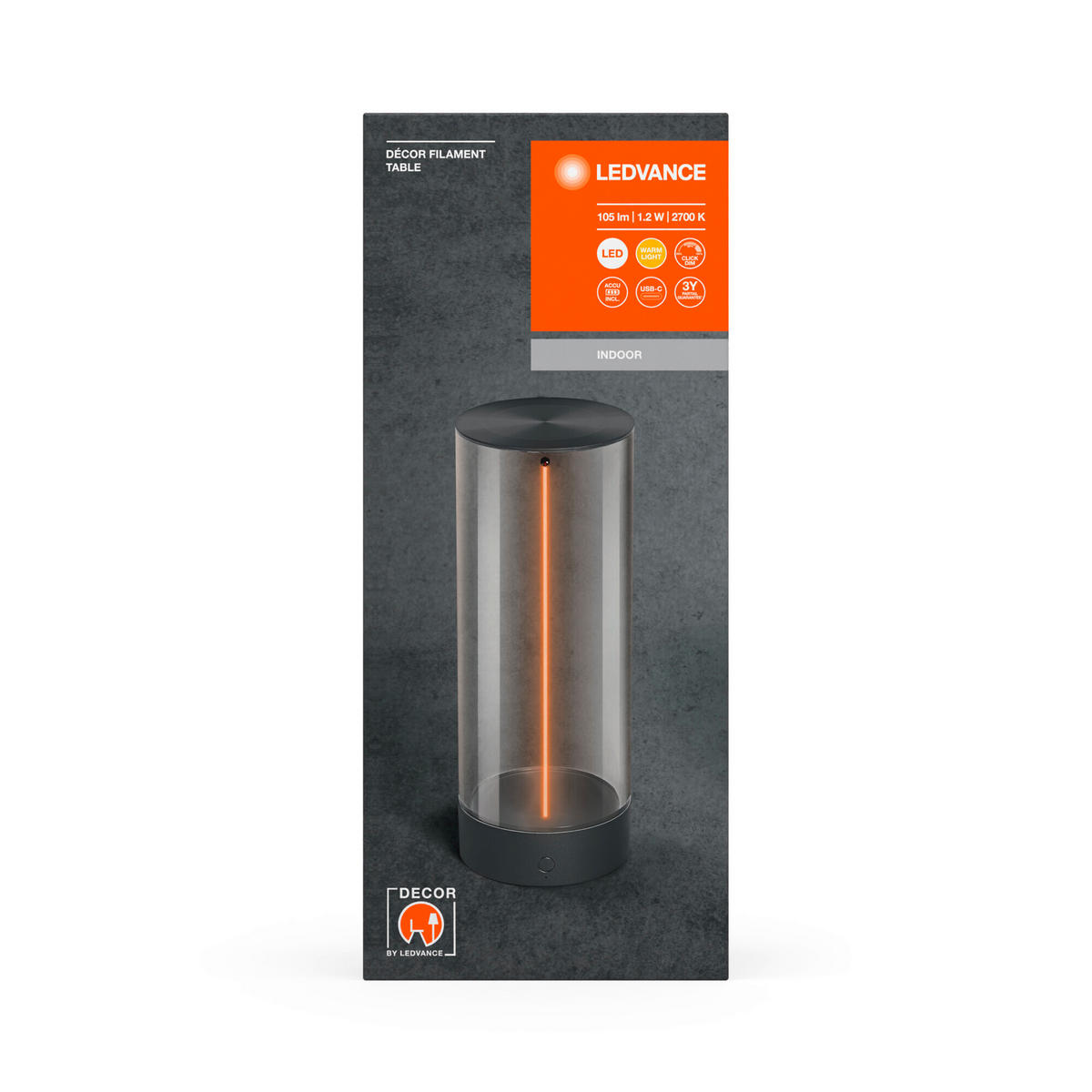 AKKU-TISCHLEUCHTE Decor Filament 9/24 cm   - Transparent/Dunkelgrau, Basics, Kunststoff (9/24cm) - Ledvance